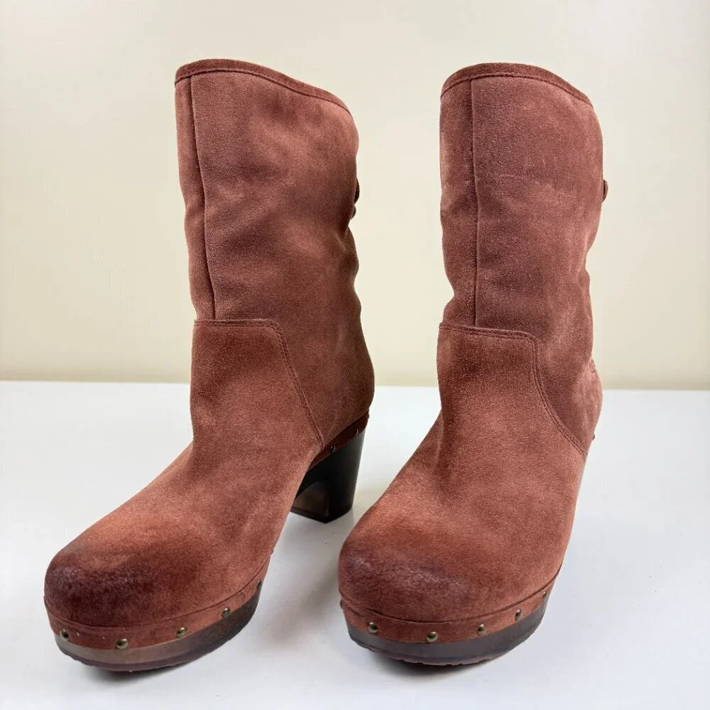 Like New UGG Lynnea Burnished Suede Foldable Shearling Boots S/N 3204